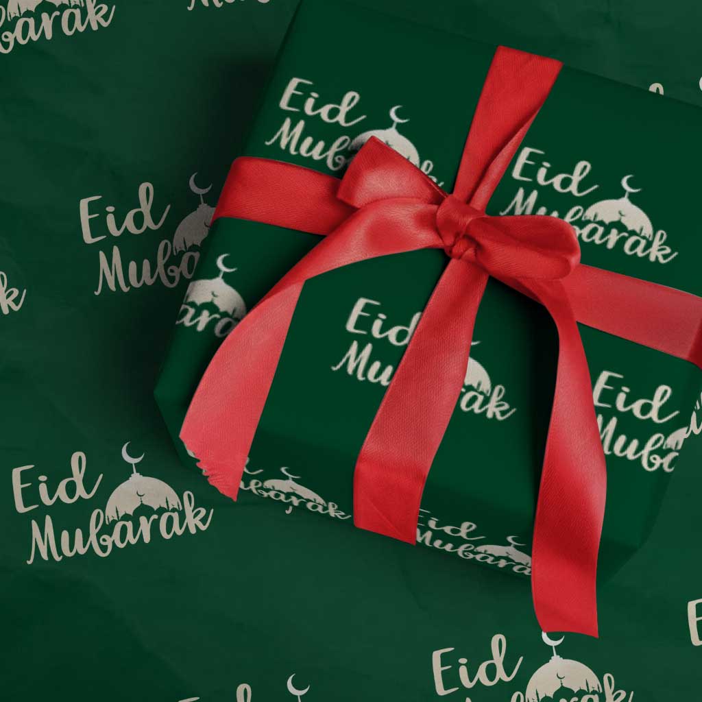 Eid Mubarak Mosque Silhouette Wrapping Paper Roll Islamic Holiday Celebration