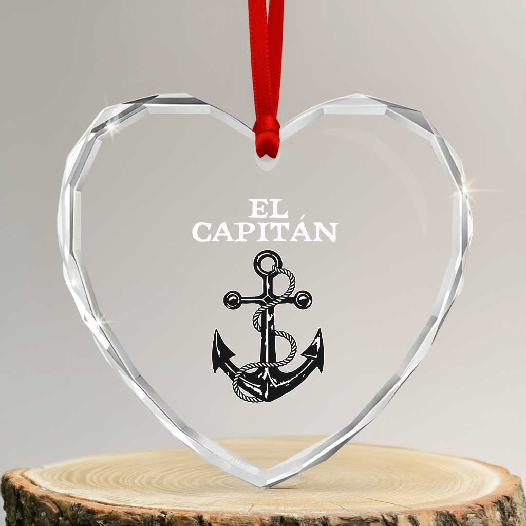 El Capitan Boating Captain Heart Crystal Glass Ornament Funny Boat Sailing Vintage Anchor