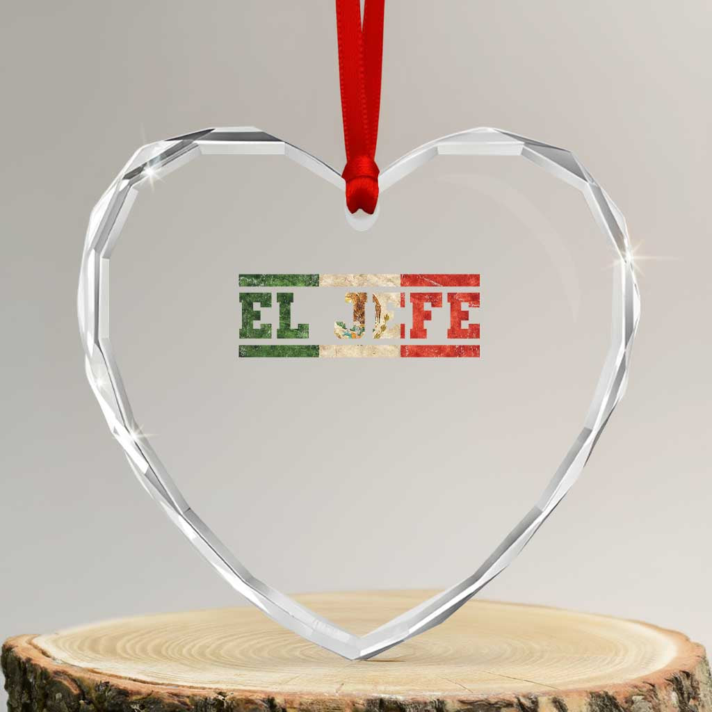 El Jefe Heart Crystal Glass Ornament Funny Mexican Boss Spanish Slang