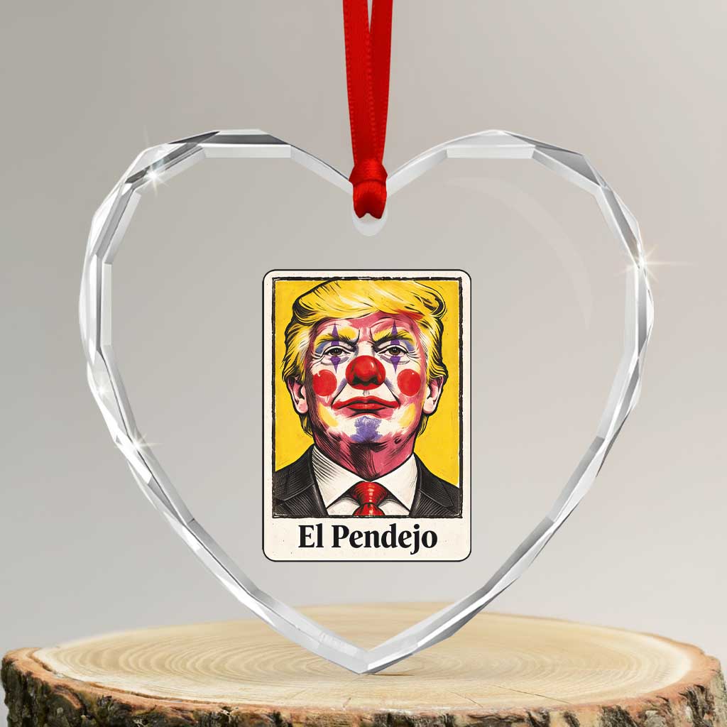 El Pendejo Clown Portrait Satire Heart Crystal Glass Ornament Bold Political Humor Vintage Caricature