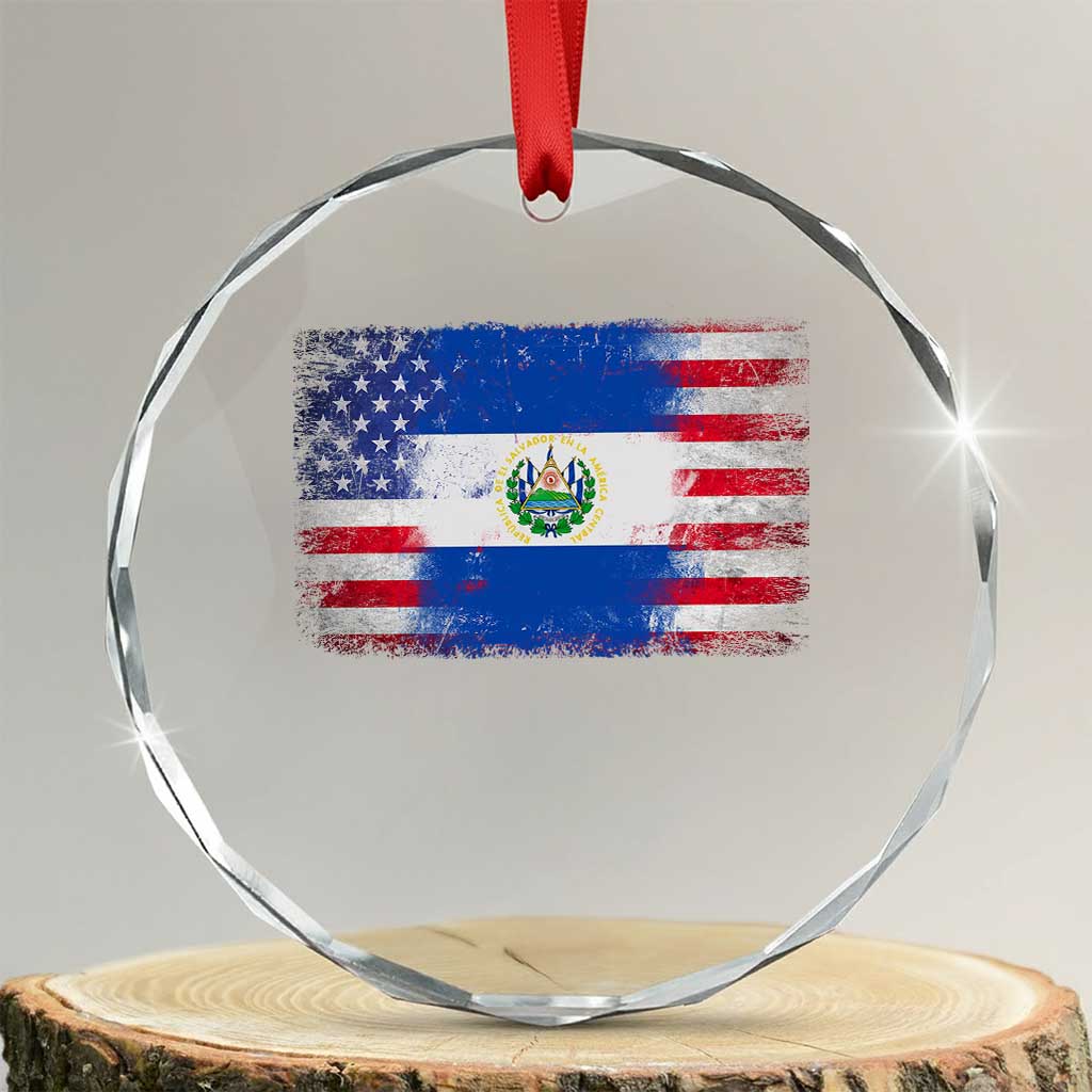 El Salvador American Flag Crystal Glass Ornament Distressed Grunge USA Salvadoran Pride - Wonder Print Shop