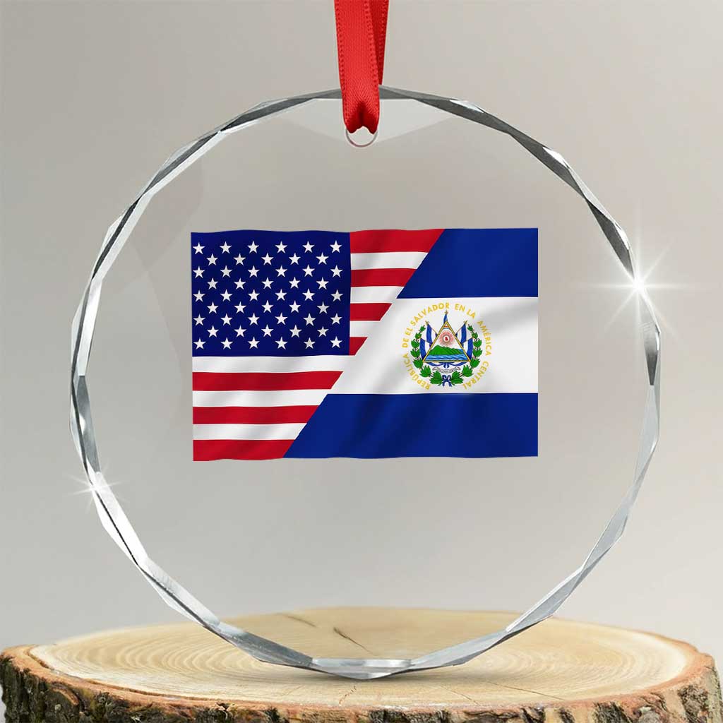El Salvador American Flag Crystal Glass Ornament Salvadoran USA Pride Heritage Roots - Wonder Print Shop