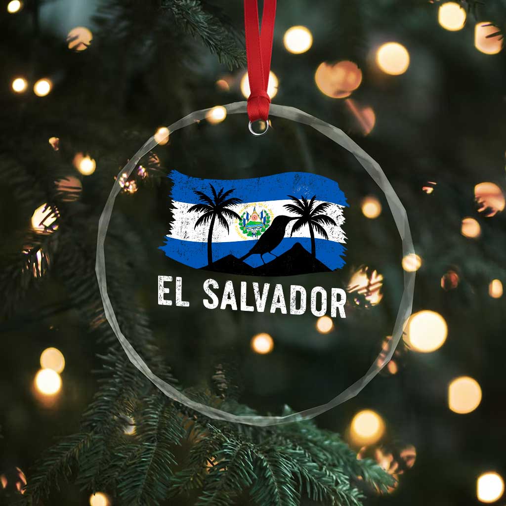 El Salvador Flag Crystal Glass Ornament Salvadoran Pride Torogoz Bird Palm Tree Volcano - Wonder Print Shop
