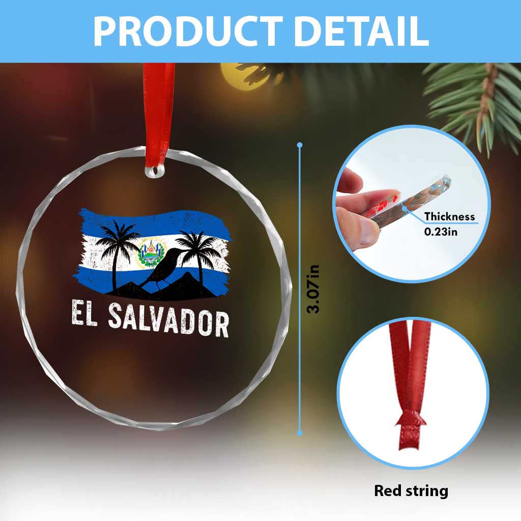 El Salvador Flag Crystal Glass Ornament Salvadoran Pride Torogoz Bird Palm Tree Volcano - Wonder Print Shop
