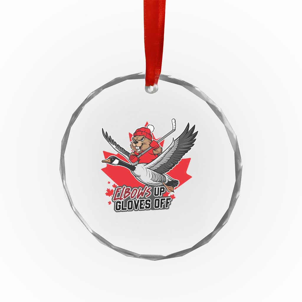 Elbows Up Gloves Off Crystal Glass Ornament Canadian Ice Hockey Beaver Gift - Wonder Print Shop