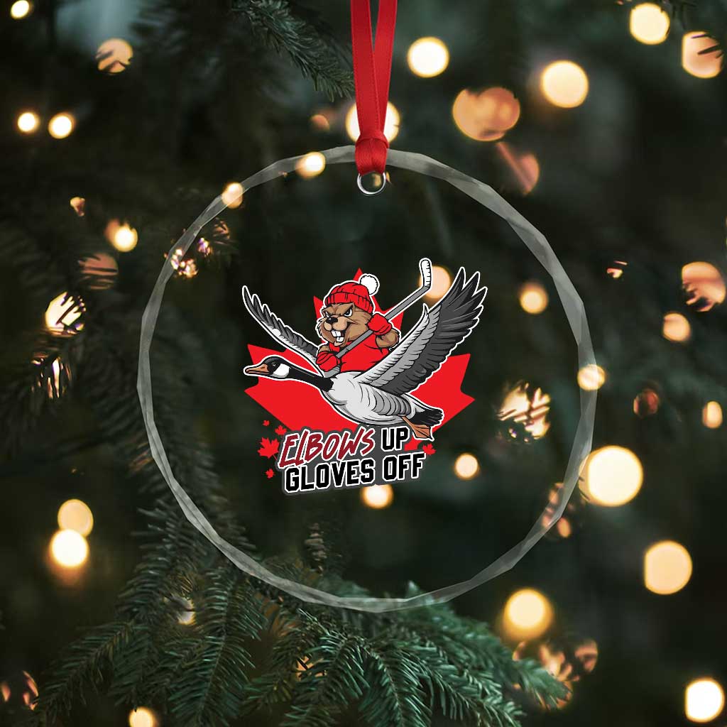 Elbows Up Gloves Off Crystal Glass Ornament Canadian Ice Hockey Beaver Gift - Wonder Print Shop