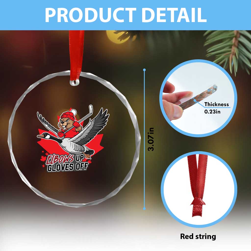 Elbows Up Gloves Off Crystal Glass Ornament Canadian Ice Hockey Beaver Gift - Wonder Print Shop