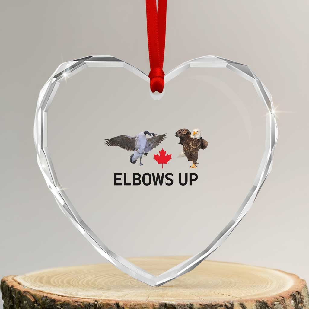 Elbows Up Heart Crystal Glass Ornament Canada Goose Vs Eagle Maple Leaf - Wonder Print Shop