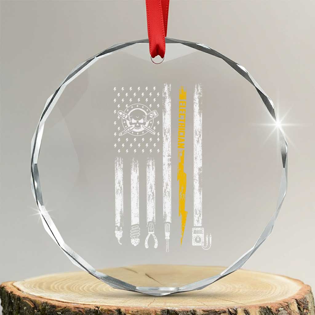 Electrician US Flag Crystal Glass Ornament Tools for Electricians Skull Lightning Graphic