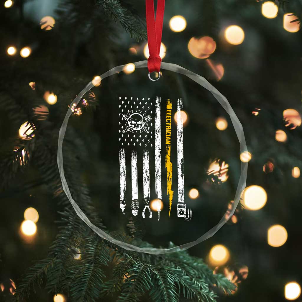 Electrician US Flag Crystal Glass Ornament Tools for Electricians Skull Lightning Graphic