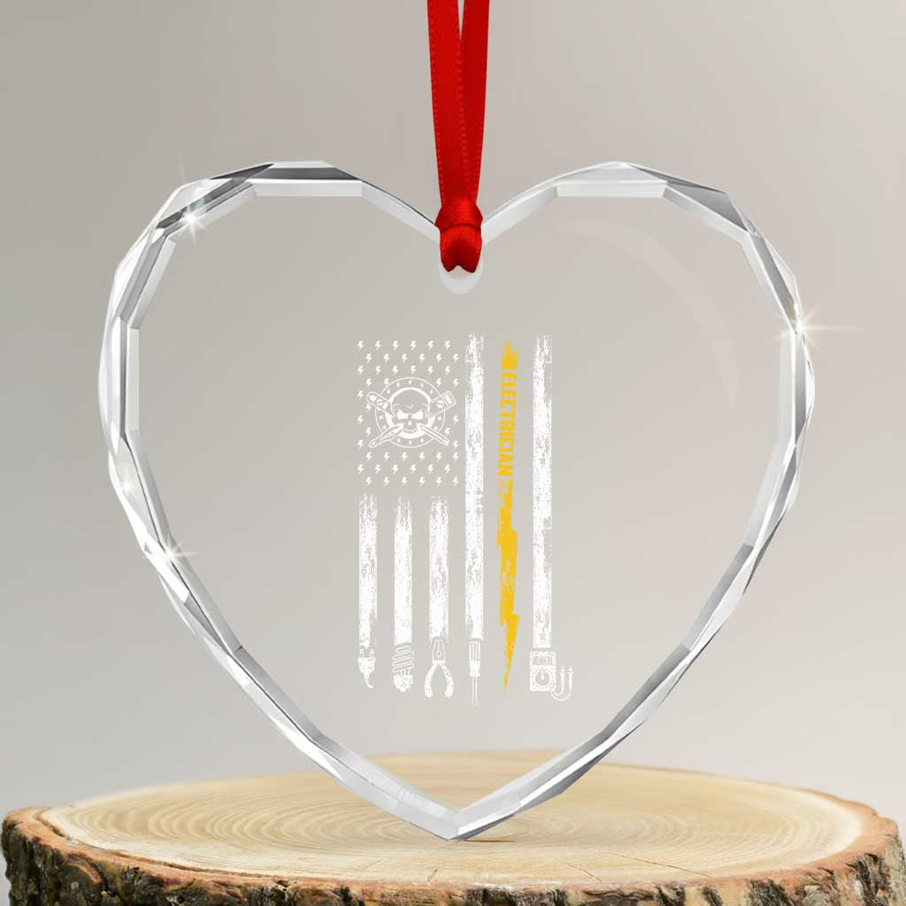 Electrician US Flag Heart Crystal Glass Ornament Tools for Electricians Skull Lightning Graphic