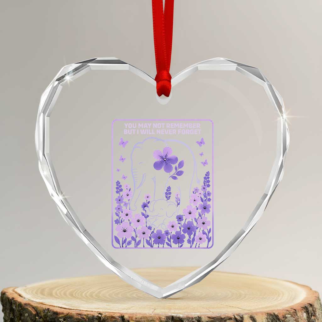 Elephant Alzheimers Purple Floral Support Heart Crystal Glass Ornament You May Not Remember But I Will Never Forget