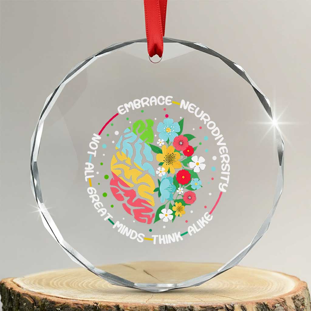 Embrace Neurodiversity Crystal Glass Ornament Neurodiverse Brain Autism Awareness ADHD Autistic - Wonder Print Shop
