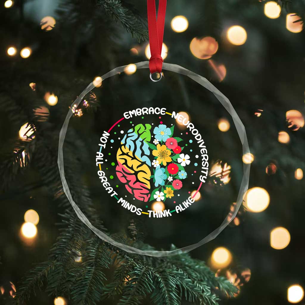 Embrace Neurodiversity Crystal Glass Ornament Neurodiverse Brain Autism Awareness ADHD Autistic - Wonder Print Shop