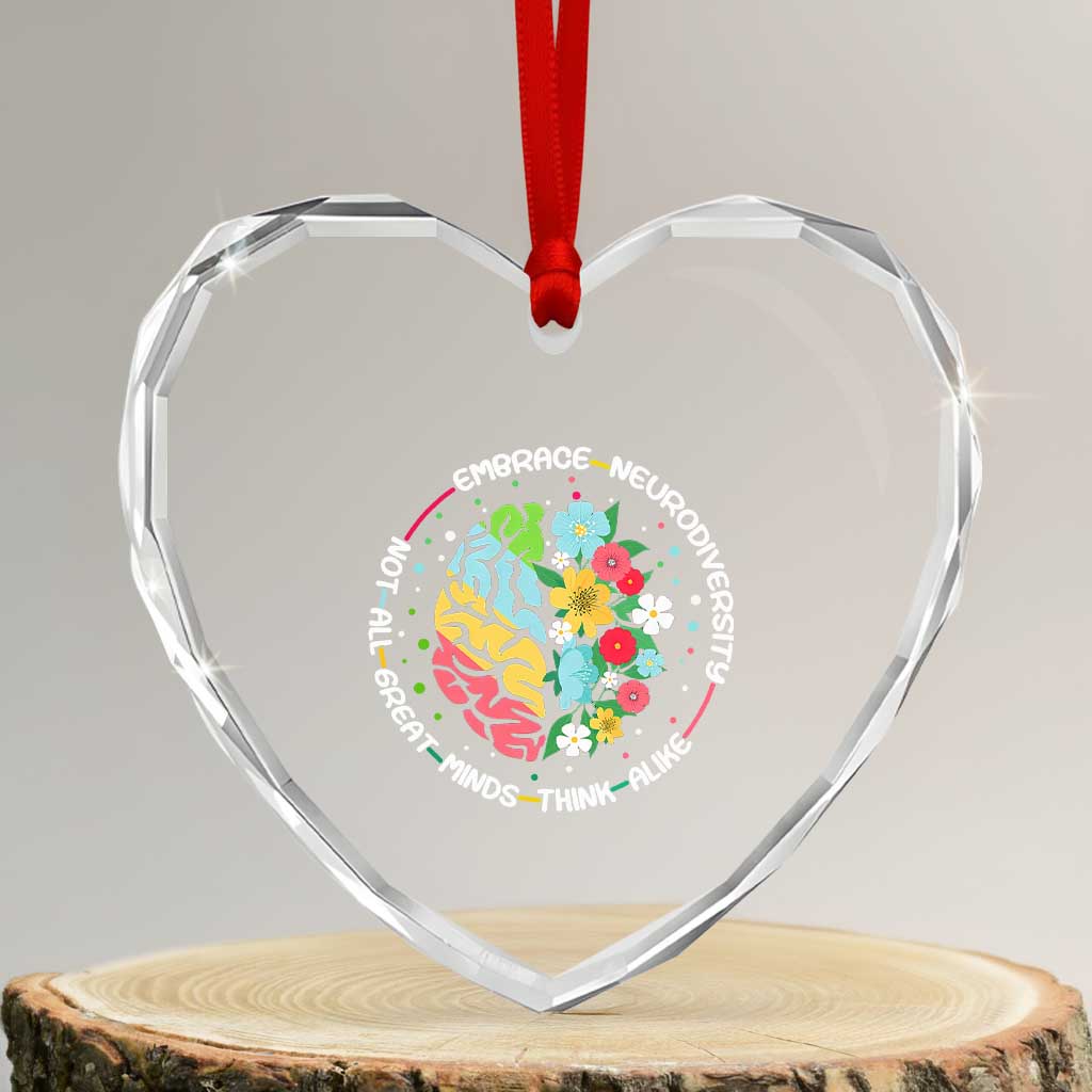 Embrace Neurodiversity Heart Crystal Glass Ornament Neurodiverse Brain Autism Awareness ADHD Autistic - Wonder Print Shop