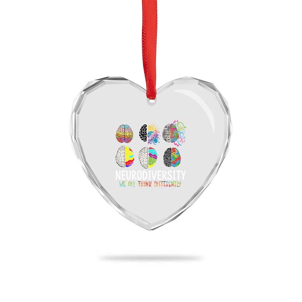 Embrace Neurodiversity Heart Crystal Glass Ornament We All Think Differently - Wonder Print Shop