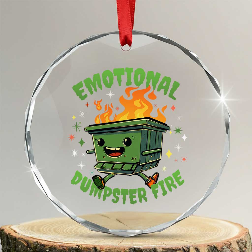 Emotional Dumpster Fire Crystal Glass Ornament Funny Mental Health Retro Groovy - Wonder Print Shop