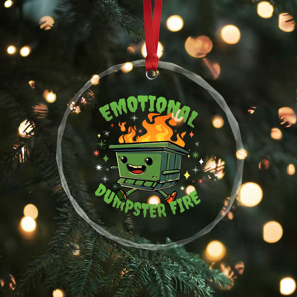 Emotional Dumpster Fire Crystal Glass Ornament Funny Mental Health Retro Groovy - Wonder Print Shop