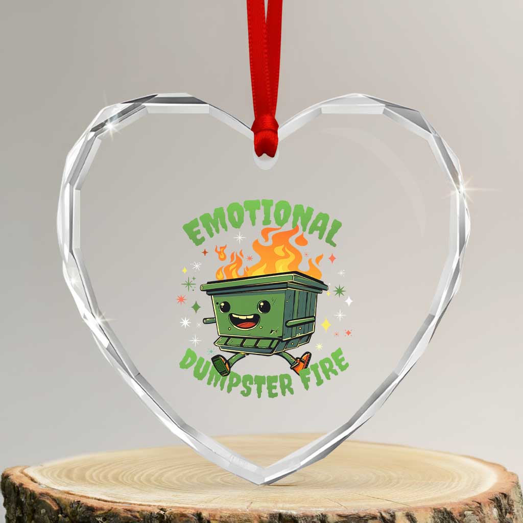 Emotional Dumpster Fire Heart Crystal Glass Ornament Funny Mental Health Retro Groovy - Wonder Print Shop
