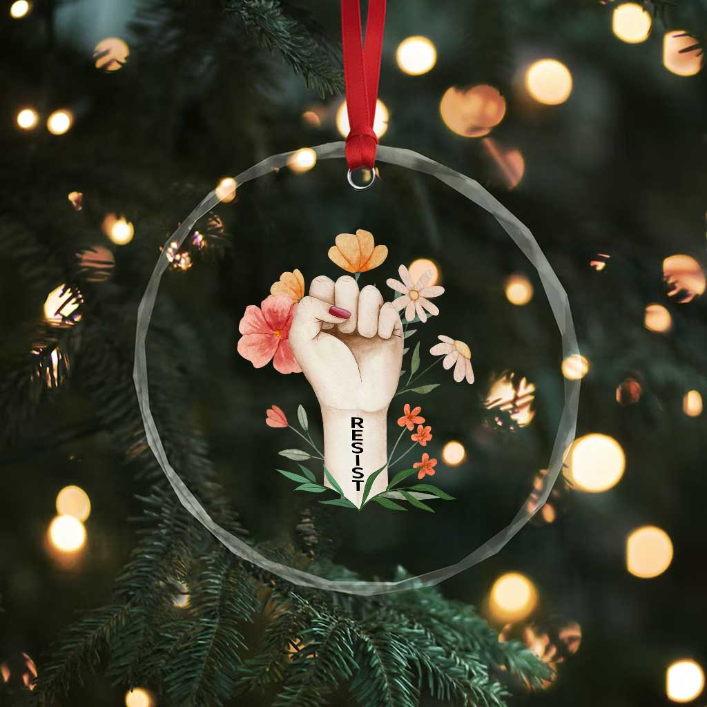 Empowered Women Crystal Glass Ornament Resist Raised Fist Retro Boho TS02