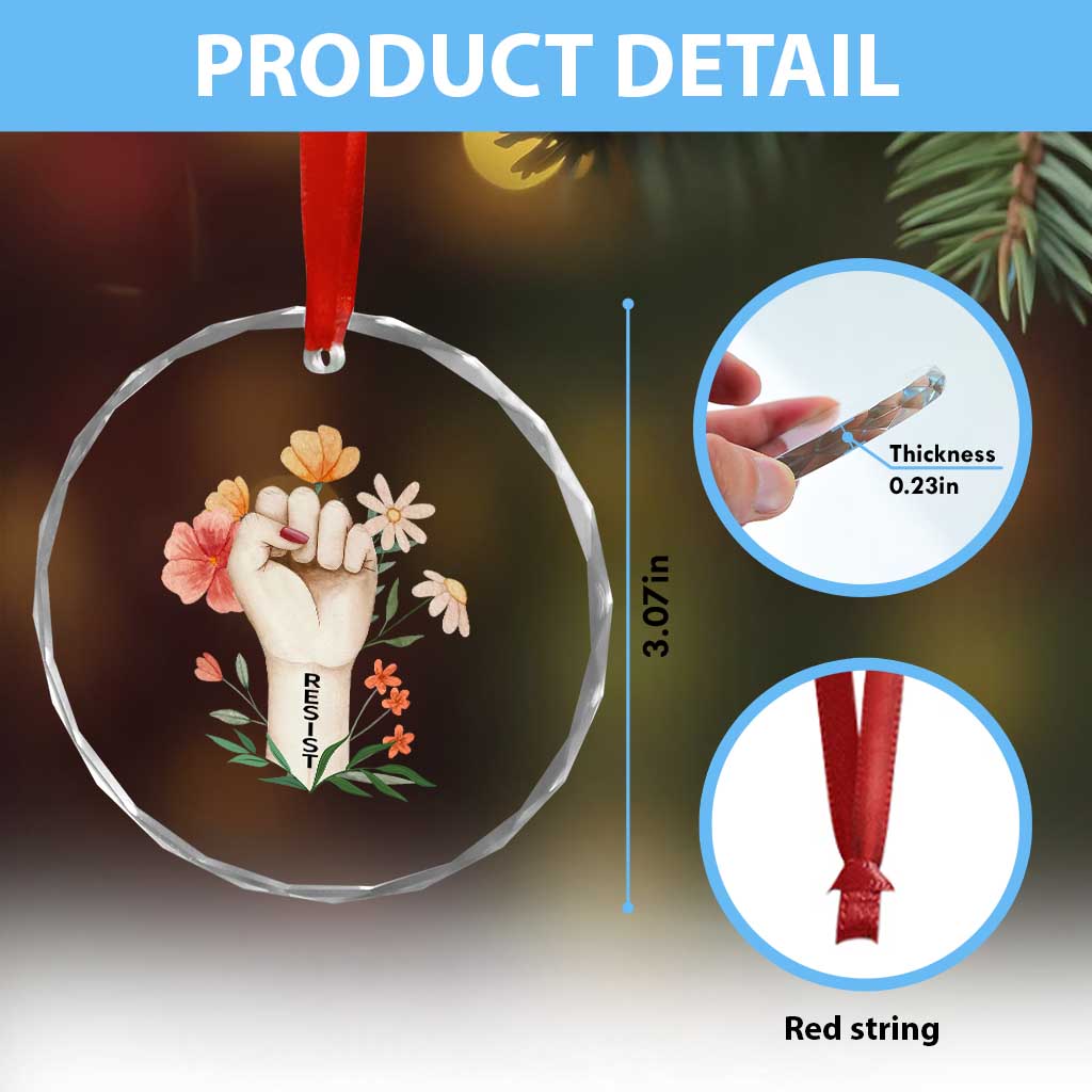 Empowered Women Crystal Glass Ornament Resist Raised Fist Retro Boho TS02