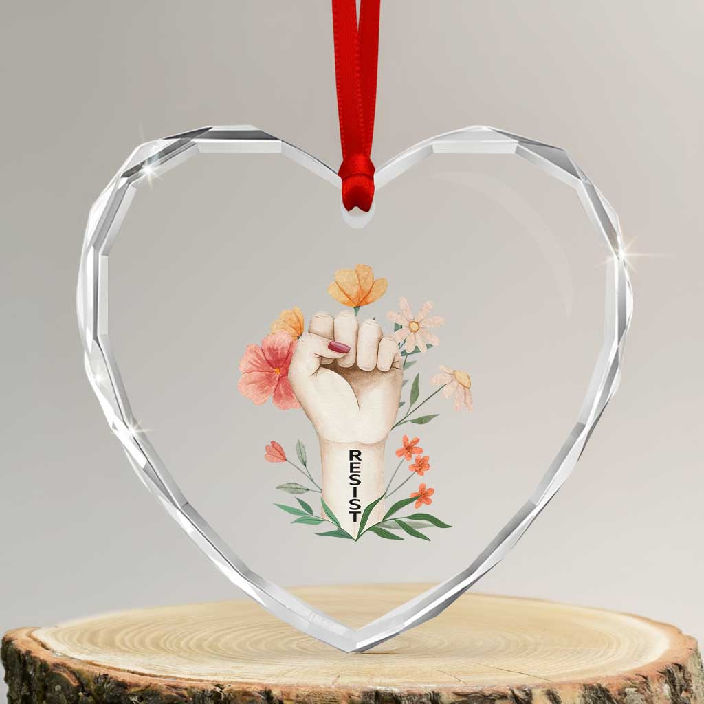 Empowered Women Heart Crystal Glass Ornament Resist Raised Fist Retro Boho - Wonder Print Shop