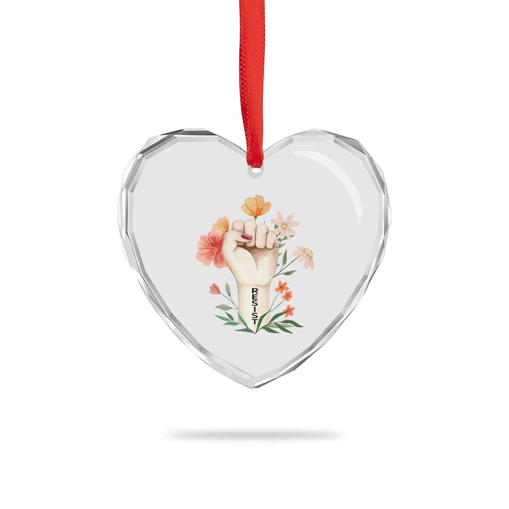 Empowered Women Heart Crystal Glass Ornament Resist Raised Fist Retro Boho - Wonder Print Shop