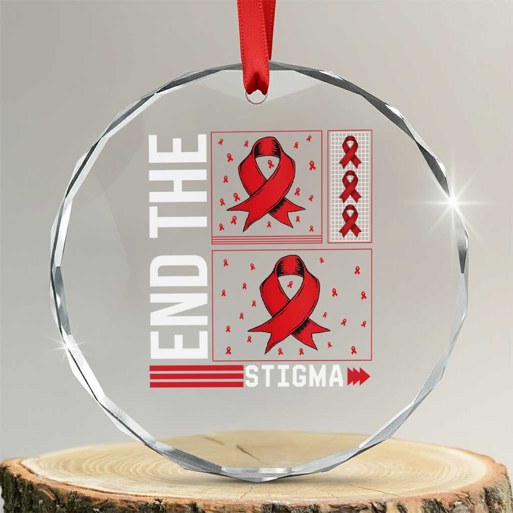 End The Stigma HIV Awareness Crystal Glass Ornament Red Ribbon Gift - Wonder Print Shop