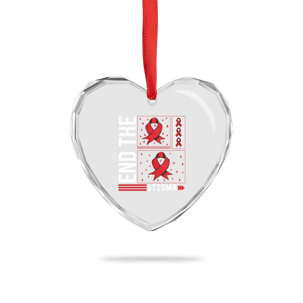 End The Stigma HIV Awareness Heart Crystal Glass Ornament Red Ribbon Gift - Wonder Print Shop