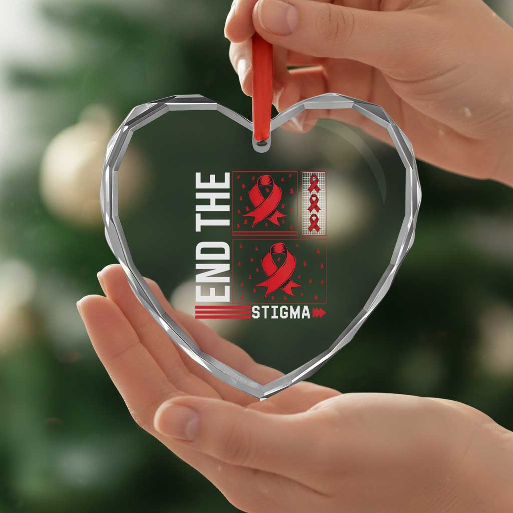 End The Stigma HIV Awareness Heart Crystal Glass Ornament Red Ribbon Gift - Wonder Print Shop