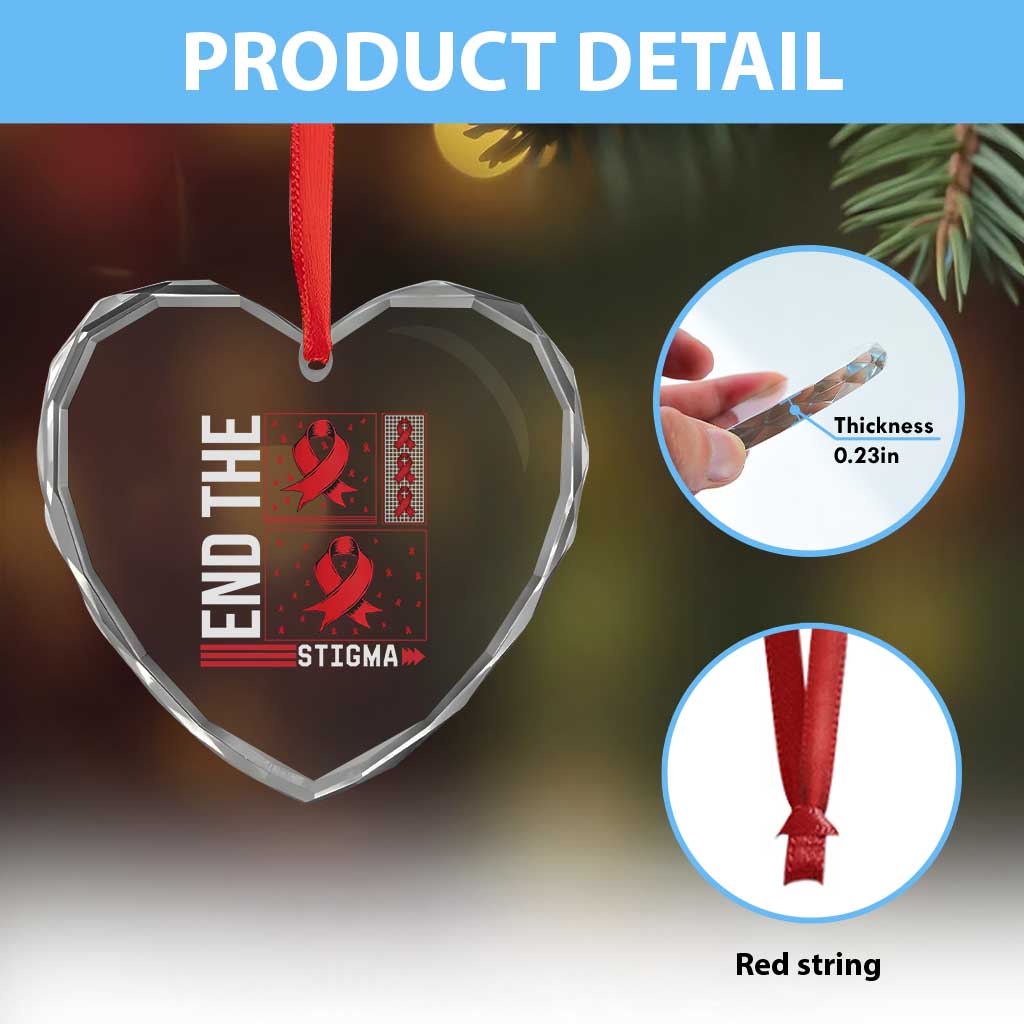 End The Stigma HIV Awareness Heart Crystal Glass Ornament Red Ribbon Gift - Wonder Print Shop
