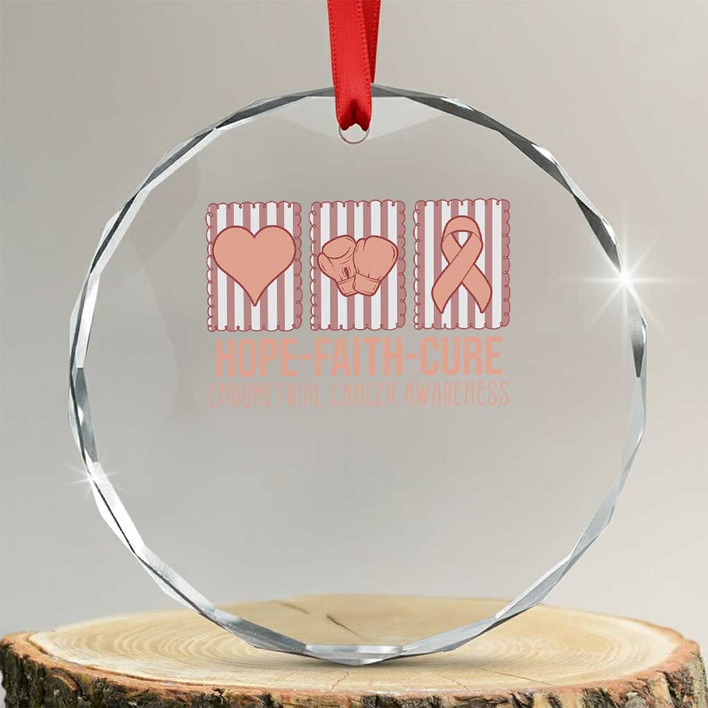 Endometrial Cancer Awareness Crystal Glass Ornament Hope Faith Cure Peach Ribbon