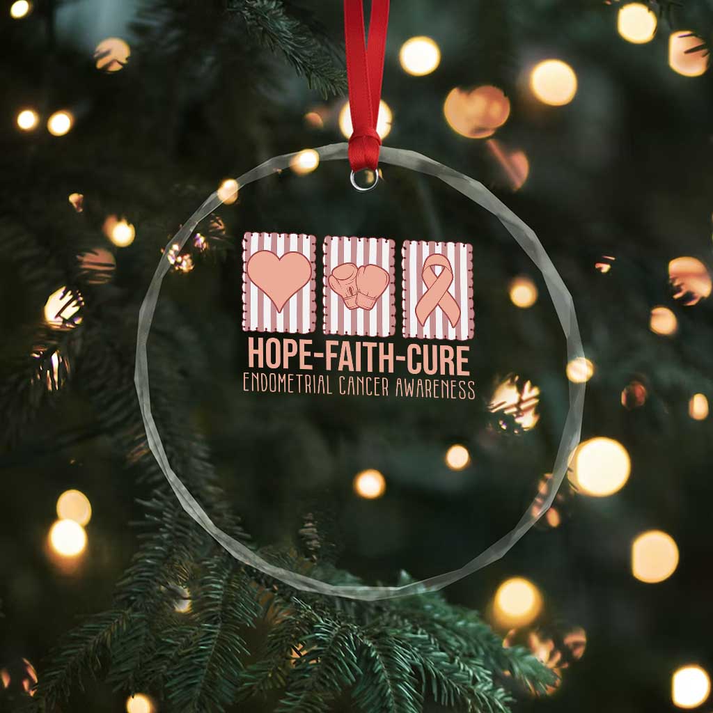 Endometrial Cancer Awareness Crystal Glass Ornament Hope Faith Cure Peach Ribbon