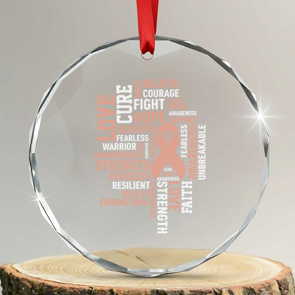 Endometrial Cancer Awareness Crystal Glass Ornament Warrior Survivor Peach Ribbon