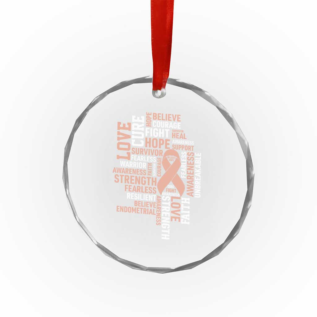 Endometrial Cancer Awareness Crystal Glass Ornament Warrior Survivor Peach Ribbon