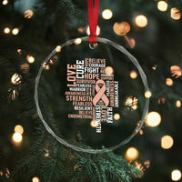 Endometrial Cancer Awareness Crystal Glass Ornament Warrior Survivor Peach Ribbon