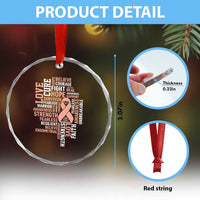 Endometrial Cancer Awareness Crystal Glass Ornament Warrior Survivor Peach Ribbon