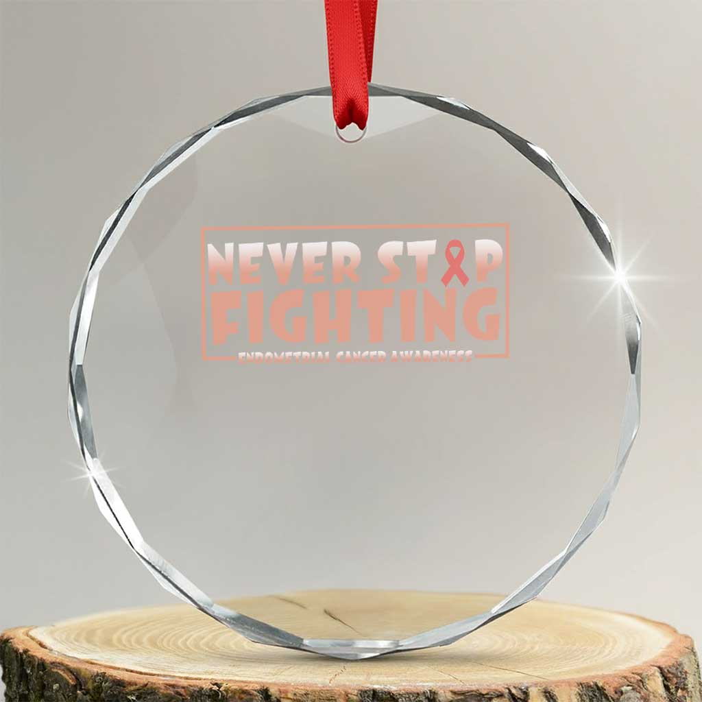 Endometrial Cancer Fighter Crystal Glass Ornament Never Stop Fighting Peach Ribbon