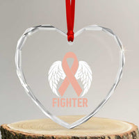 Endometrial Cancer Fighter Heart Crystal Glass Ornament Peach Ribbon Angel Wings Survivor