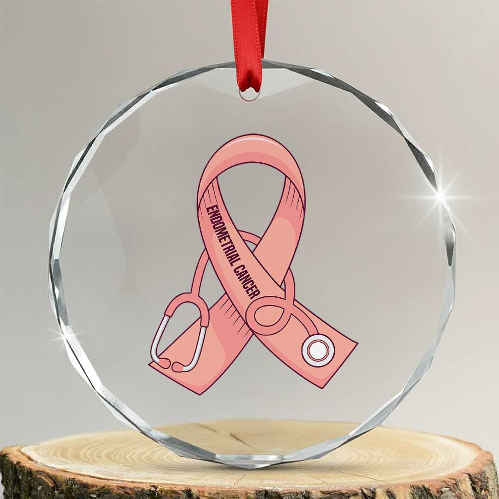Endometrial Cancer Healthcare Warrior Crystal Glass Ornament Peach Stethoscope Nurse