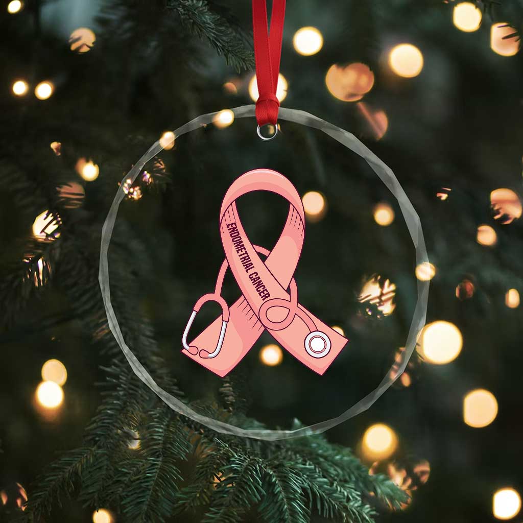 Endometrial Cancer Healthcare Warrior Crystal Glass Ornament Peach Stethoscope Nurse