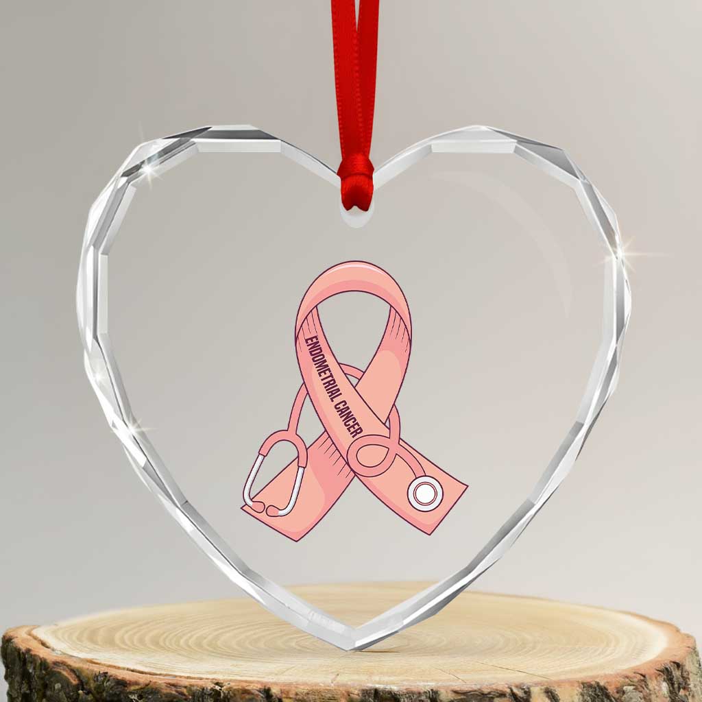 Endometrial Cancer Healthcare Warrior Heart Crystal Glass Ornament Peach Stethoscope Nurse