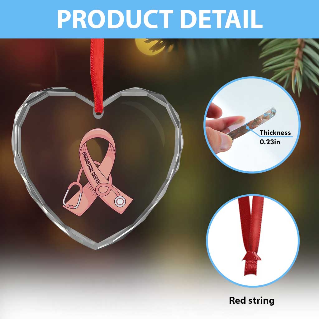 Endometrial Cancer Healthcare Warrior Heart Crystal Glass Ornament Peach Stethoscope Nurse