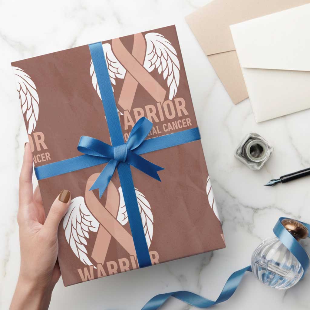 Endometrial Cancer Warrior Wrapping Paper Roll Peach Ribbon Angel Wings Support