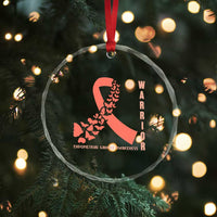 Endometrial Cancer Warrior Fighter Butterfly Crystal Glass Ornament Peach Ribbon Hope