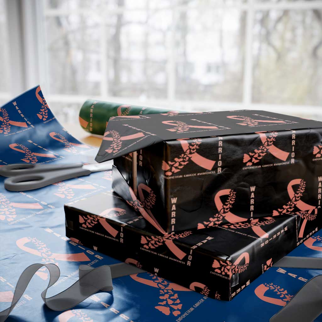 Endometrial Cancer Warrior Fighter Butterfly Wrapping Paper Roll Peach Ribbon Hope