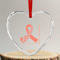 Endometrial Cancer Warrior Fighter Butterfly Heart Crystal Glass Ornament Peach Ribbon Hope