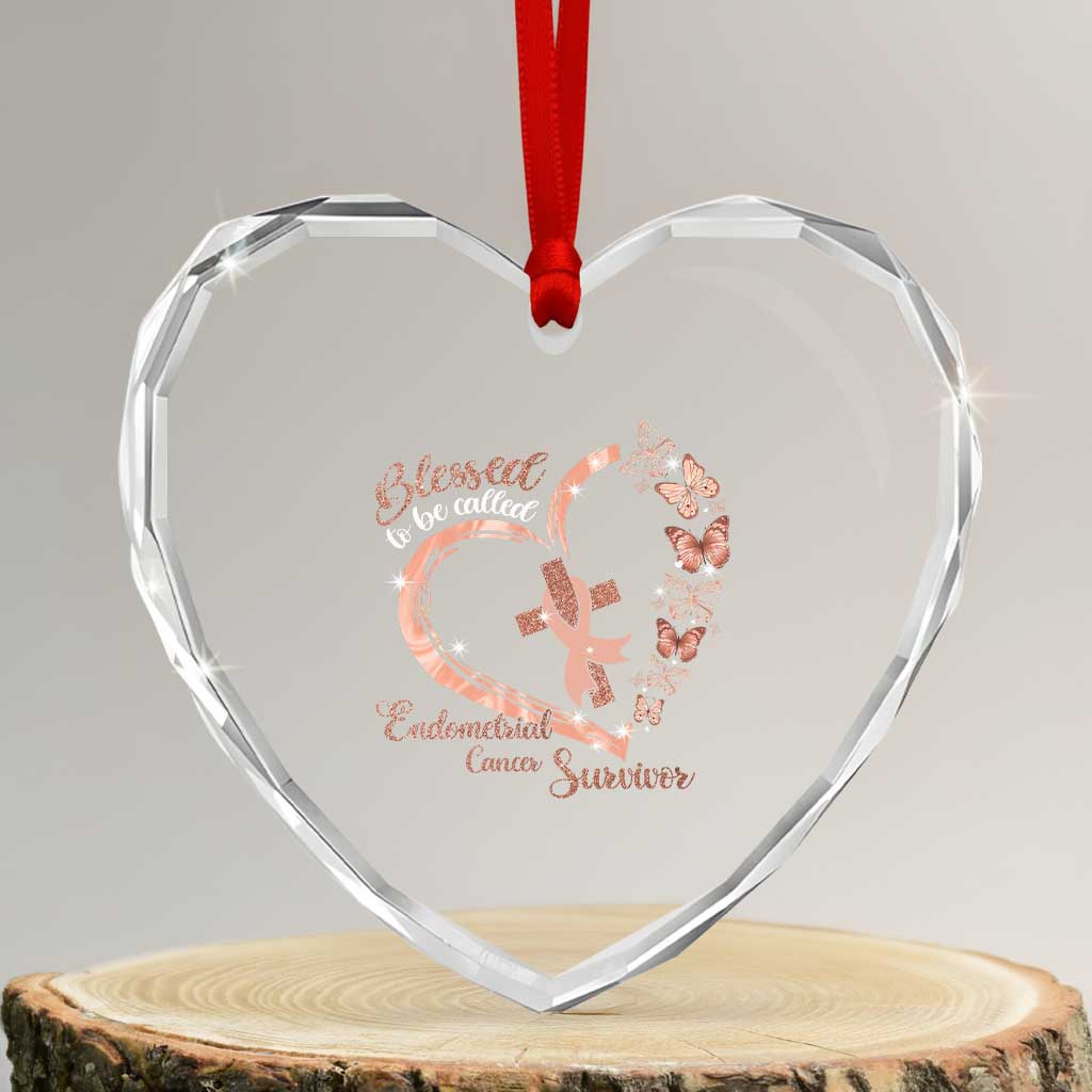 Endometrial Cancer Warrior Gift Heart Crystal Glass Ornament Blessed To Be Called A Survivor