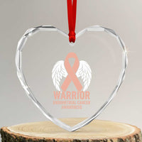 Endometrial Cancer Warrior Heart Crystal Glass Ornament Peach Ribbon Angel Wings Support