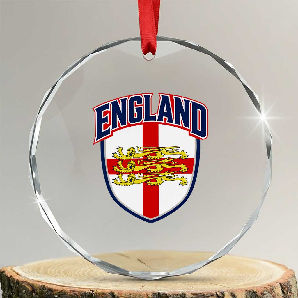 England Flag Lion Crest St George Cross Shield Crest Crystal Glass Ornament Vintage Patriotic English Sport Fan Graphic